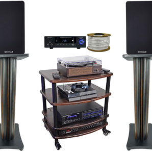 Rockville BLUAMP 150 Amplifier+Optical+5.25" Wood Bookshelf Speakers+Stands+Rack