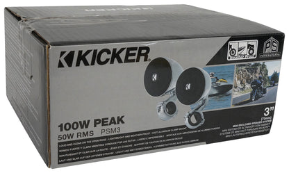 (2) Kicker 47PSM34 3" 100w PSM Motorcycle/ATV Handlebar Speakers in Chrome PSM34