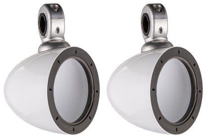 (4) MS40W White 4" Speakers + Marine Tower Enclosures + Bluetooth Amp