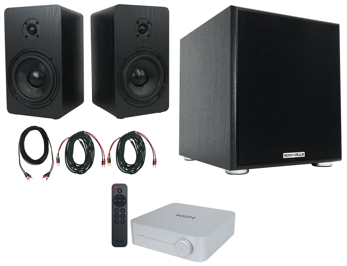 2) Rockville RockShelf 58B Black 5.25" Bookshelf Speakers+Bluetooth/Wifi Amp+Sub