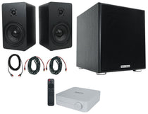 2) Rockville RockShelf 58B Black 5.25" Bookshelf Speakers+Bluetooth/Wifi Amp+Sub