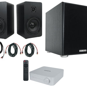 2) Rockville RockShelf 58B Black 5.25" Bookshelf Speakers+Bluetooth/Wifi Amp+Sub