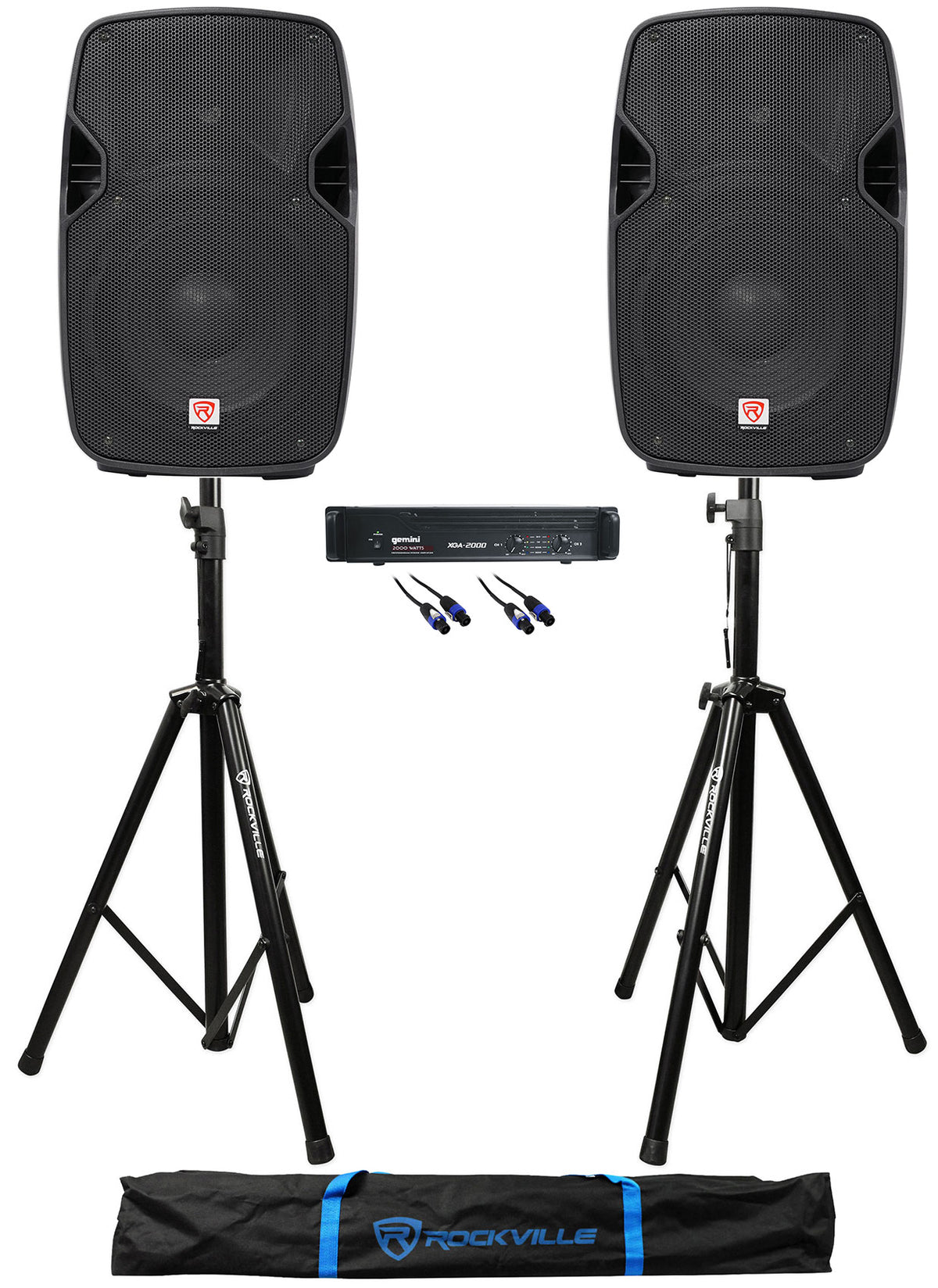 (2) SPGN108 10" 800W DJ/Pro PA Speakers+2000W Amplifier+Stands+Cables