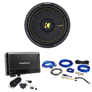 KICKER 44CWCD124 CompC 12" 600 Watt Car Audio Subwoofer+Mono Amplifier+Amp Kit