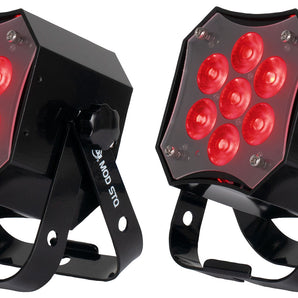 (2) American DJ MOD STQ Compact 7 x 8 Watt LED DMX Par Can Wash Lights w/ Remote