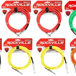 12 Rockville 10' 1/4" TS-1/4'' TS Guitar/Instrument Cable (6 Colors x2 of each)