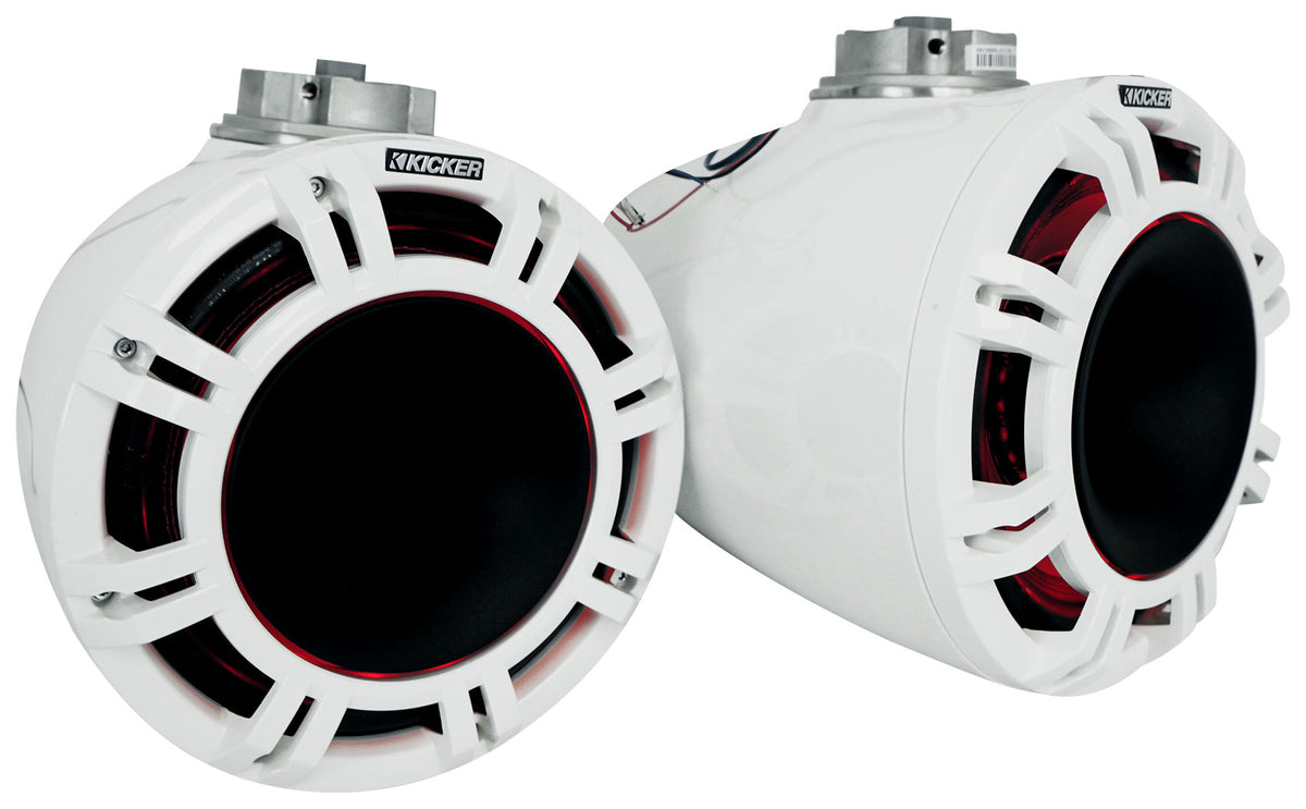 Pair KICKER 47KMFC9W 9" Marine Boat Horn Loaded Flat Mount Tower Speakers KMFC9W