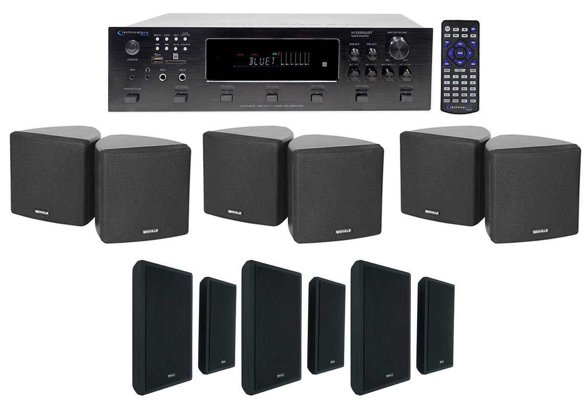 6-Zone Bluetooth Receiver with Black Cube & Wall-Mount Speakers