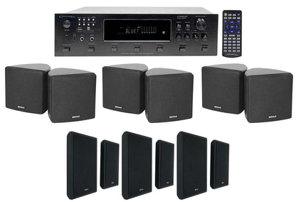 6-Zone Bluetooth Receiver with Black Cube & Wall-Mount Speakers