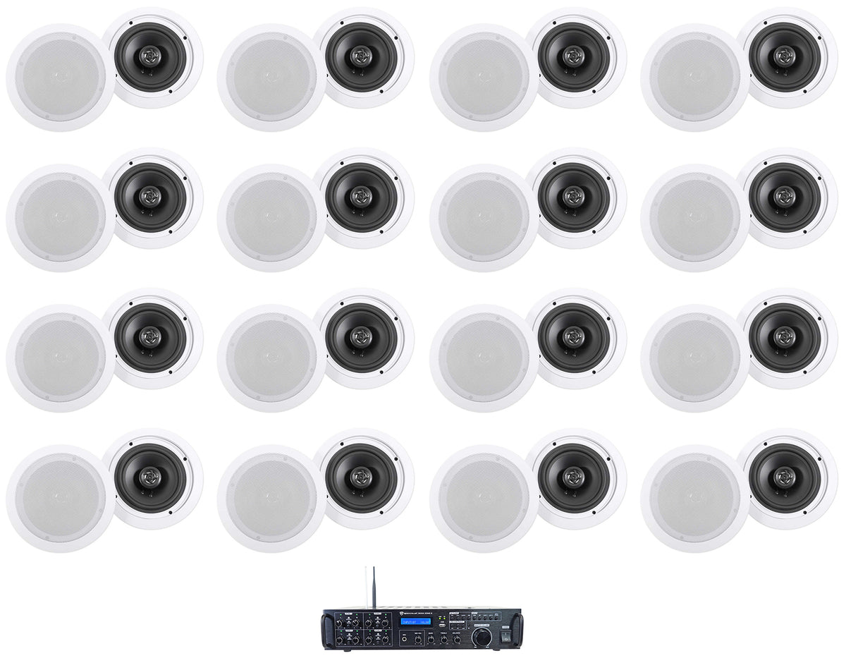 Rock Zone 8 Ch. Multi Room Receiver+(32) 6.5" White Ceiling Speakers