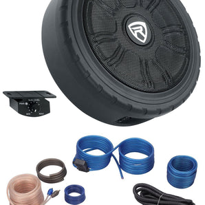 Rockville WHEEL OF BASS 8" Slim Under-Seat Powered Truck/Car Subwoofer + Amp Kit