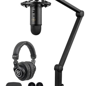 Blue Yeticaster Studio Bundle w/Yeti Blackout Mic+Shockmount+Boom Arm+Headphones