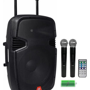 Rockville RAM15BT 15 inch Rechargeable Powered 800W PA DJ Speaker,2 Mics, Bluetooth