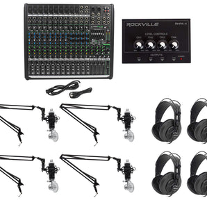 Podcast Podcasting Bundle w/Mackie Mixer+4) Mics+4) Samson Headphones+4) Booms