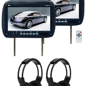 Pair Of TVIEW T110PL-BLACK 11.2" Headrest Car Monitors + 2 Wireless Headphones