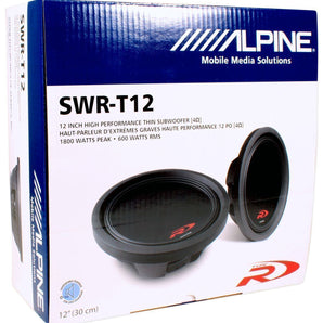 Alpine SWR-T12 12" 1800w Shallow Slim Subwoofer+Sealed Box+Amplifier+Amp Kit