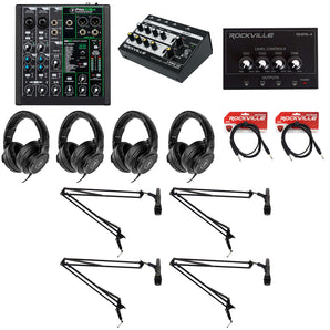 4-Person Podcast Podcasting Recording Kit w/Mackie ProFX6v3+EM-91C Mics+Booms