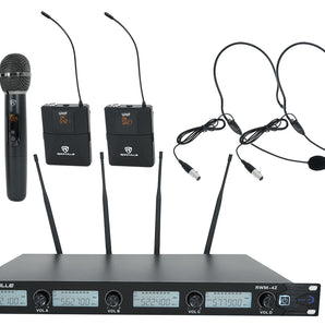 Rockville RWM-4Z Quad Wireless UHF Handheld/Headset Microphone System 20 Channel