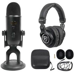 Blue Yeti Blackout ASMR Recording Streaming USB Microphone Mic Kit+Headphones