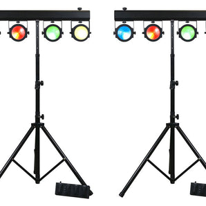 2) Eliminator Dotz Tpar Sys Plus COB Wash Light Kits+Remote Controls+Stands+Bags