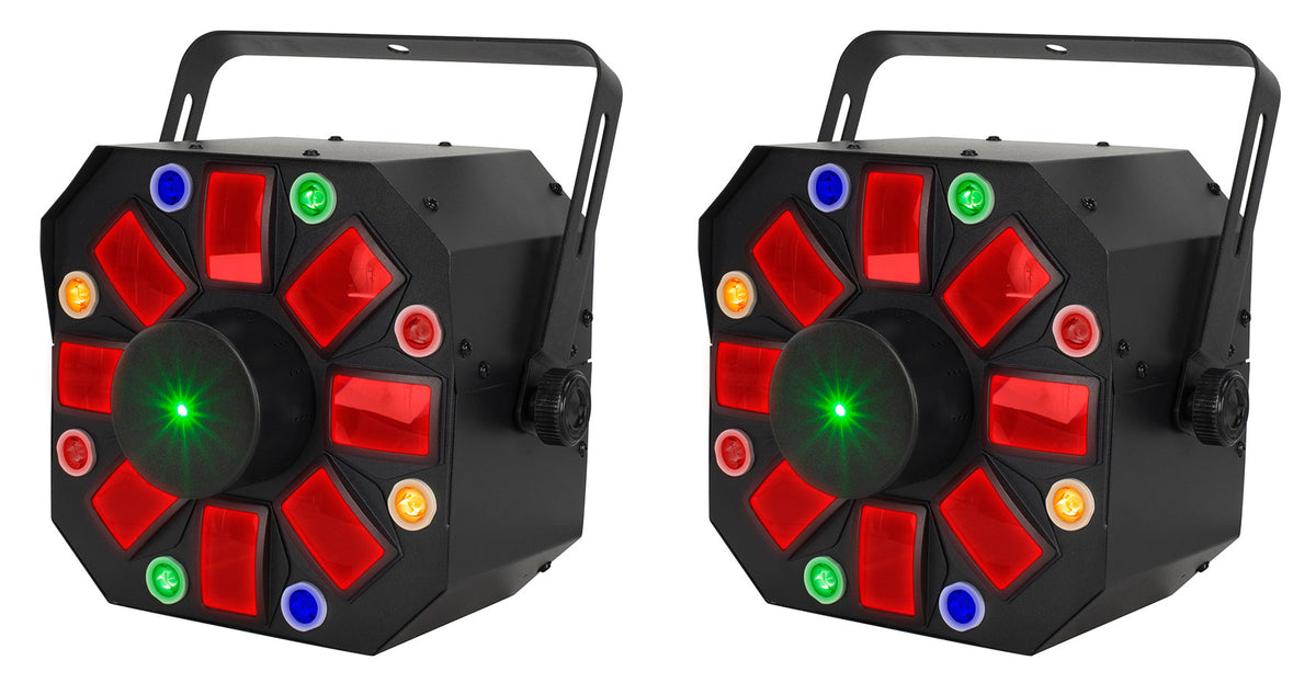 (2) Furious Three RG LED Moonflower/Wash/Laser Effect Lights