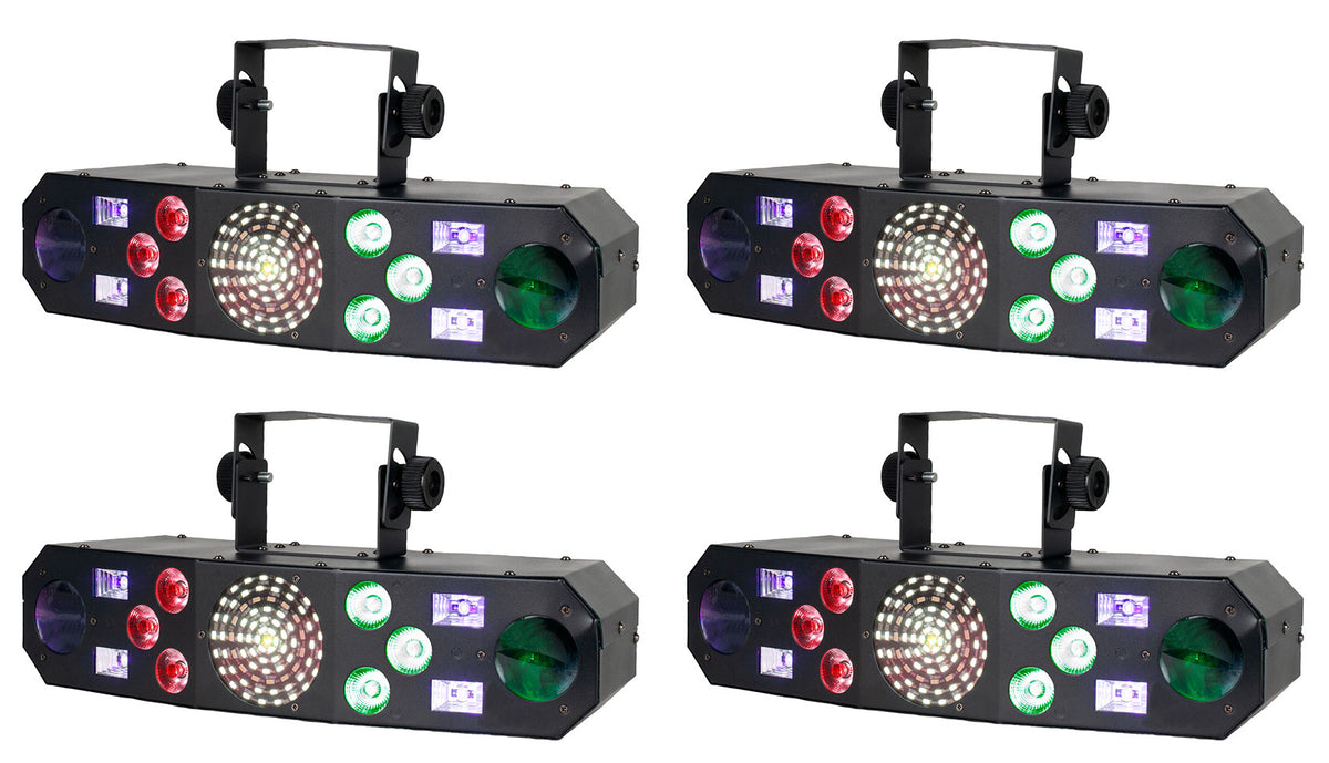 (4) Furious Five RG RGBW+UV LED DMX Laser/Strobe/Derby Effect Lights
