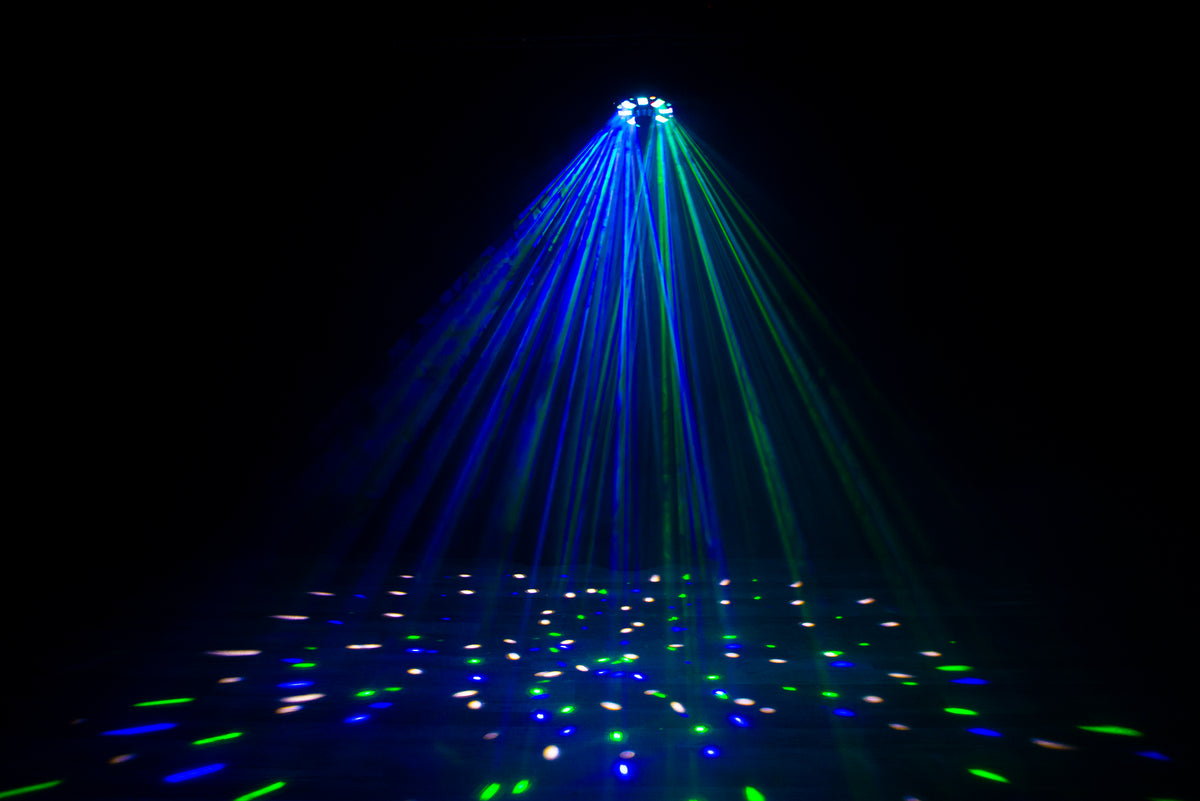 (4) Furious Three RG LED DMX Moonflower/Wash/Laser Effect Lights