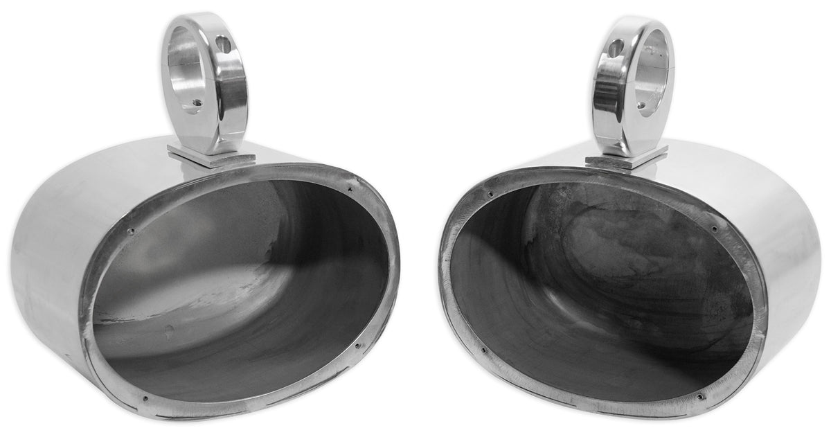 (2) 06x09 inch Polished Silver Aluminum Wakeboard Tower Speaker Enclosures