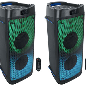 (2) Rockville BASS PARTY 65 Rechargeable LED Bluetooth Speakers w/Wireless Link