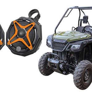 2) 6.5" Roll Cage Roll Bar Tower Speakers for Honda Pioneer+Pods+Orange Grills