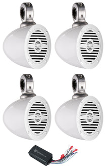 (4) MS40W White 4" Speakers + Marine Tower Enclosures + Bluetooth Amp
