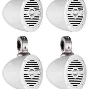 4 Rockville MS40W White 4" Speakers+Kicker Marine Tower Enclosures+Bluetooth Amp