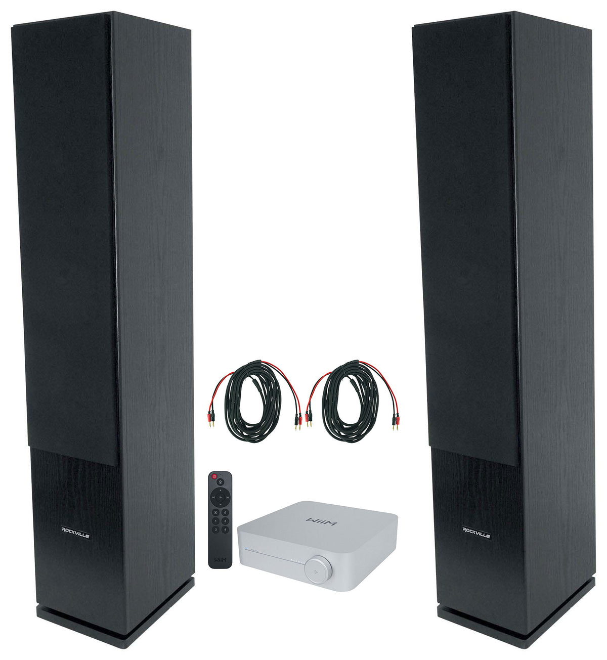 (2) Rockville Rocktower 64B Black Home Audio Tower Speakers+Bluetooth/Wifi Amp