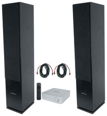 (2) Rockville Rocktower 64B Black Home Audio Tower Speakers+Bluetooth/Wifi Amp