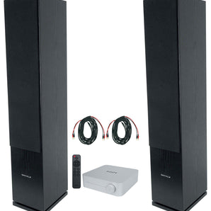 (2) Rockville Rocktower 64B Black Home Audio Tower Speakers+Bluetooth/Wifi Amp