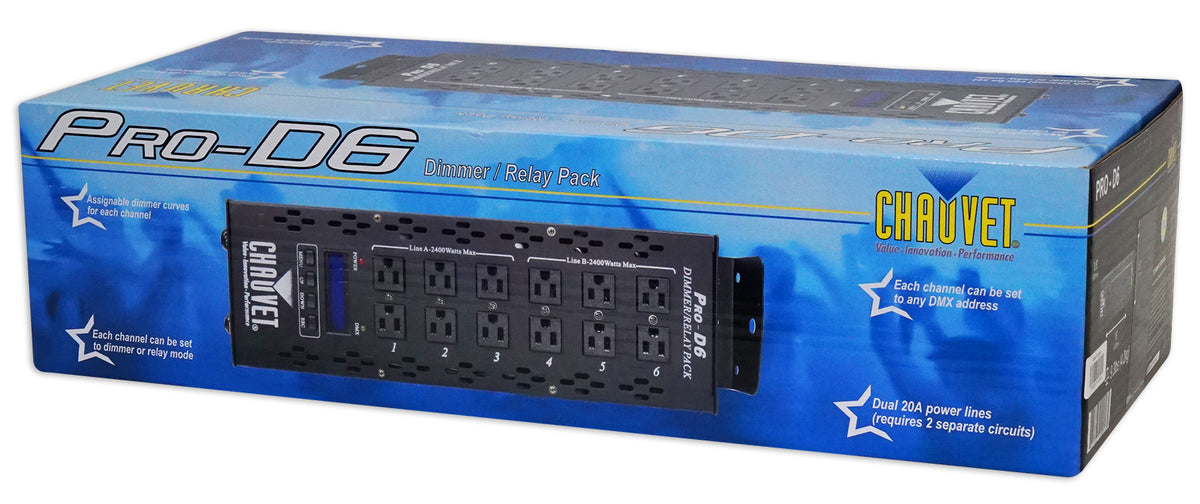 Chauvet PRO-D6 6 Ch 20A DMX-512 Dimmer Switch Pack Simultanious115V and 230V