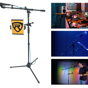 Rockville Pro Tripod Karaoke Microphone Stand with iPad/Tablet Clip Mount and Carry Bag