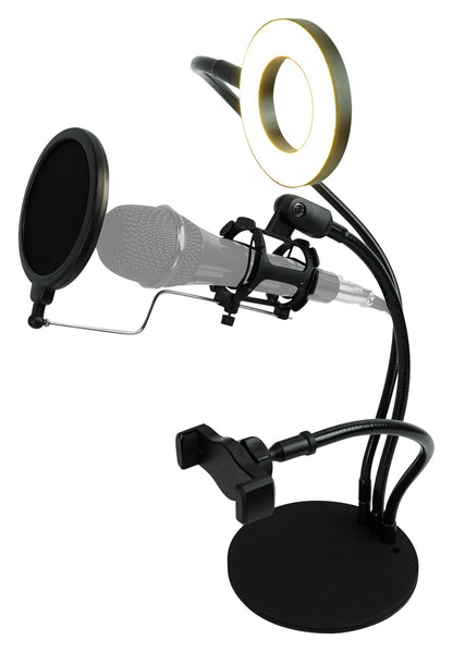 Social Media Youtube Streaming Mic + LED Selfie Light + Phone Holder