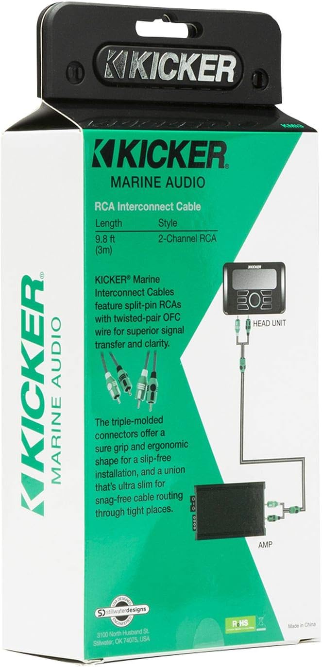 KICKER 47KMI3 KMI3 9.8 ft. 3 Meter Marine 2-Channel OFC RCA Audio Signal Cable