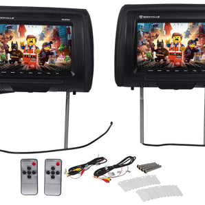 Pair Rockville RHP91-BK 9” Plug N Play Black Car Headrest Monitors w/Speakers