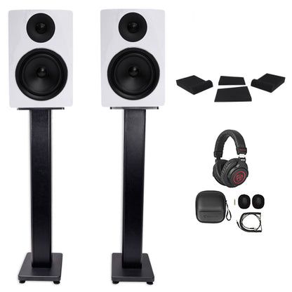 APM6W 6.5" 350W Powered Studio Monitors+Stands+Pads+Headphones