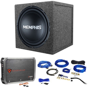 Memphis Audio SRX1240V 12" 300 Watt Car Subwoofer+Sealed Box+Amplifier+Amp Kit