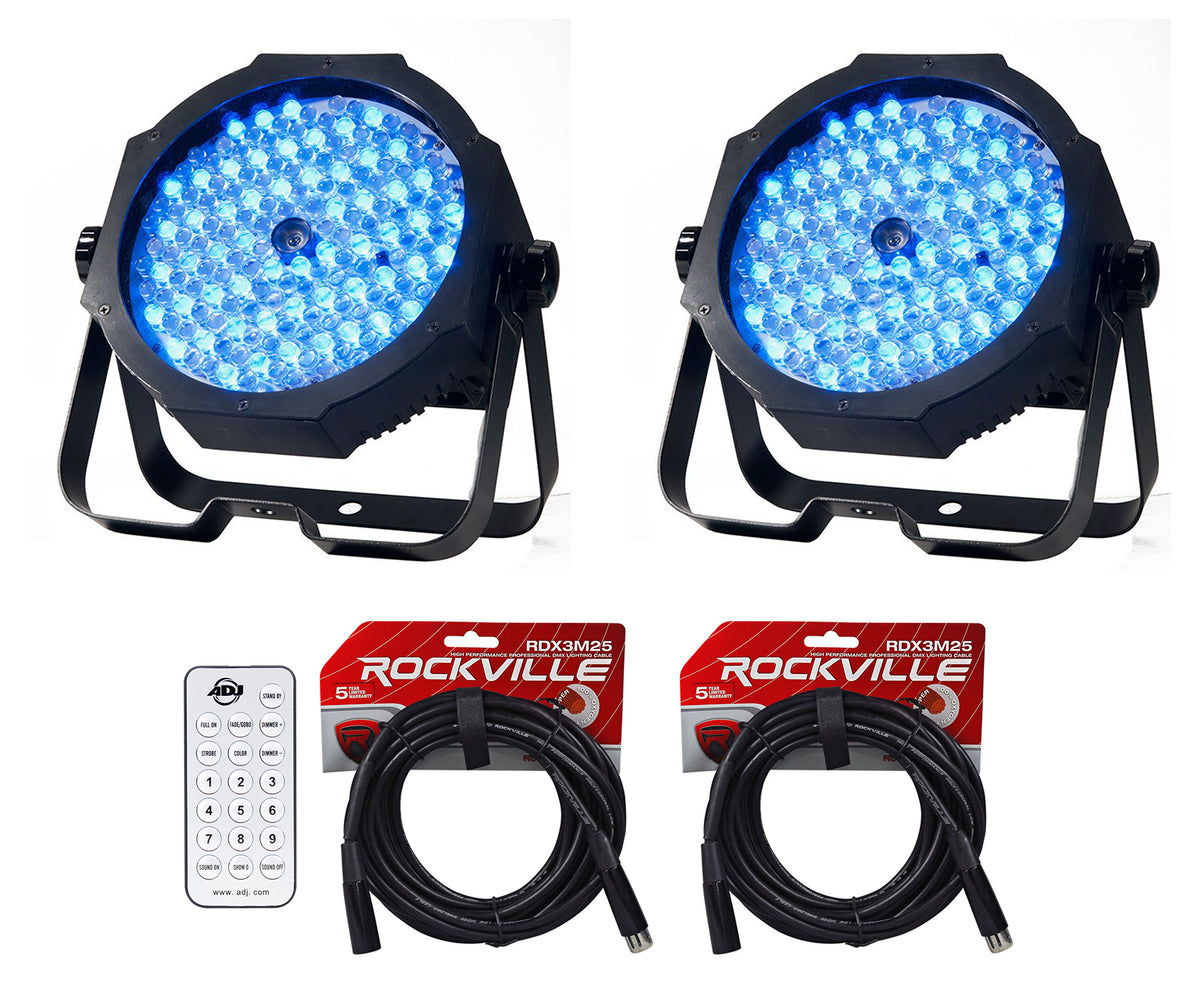 (2) Mega Go Par 64E LED Par Lights, Remote & DMX Cables Bundle