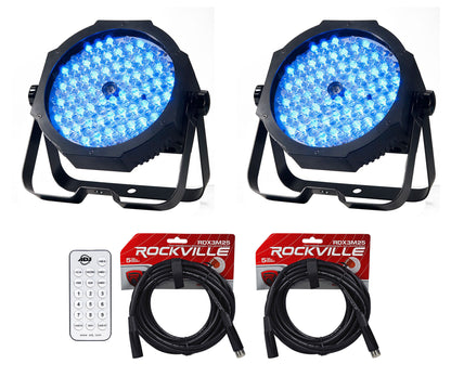 (2) Mega Go Par 64E LED Par Lights, Remote & DMX Cables Bundle