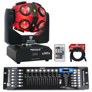 Rockville Party Spinner LED RGBW Moving Head Stage/DJ Light+DMX Controller+Cable