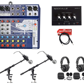 (2) Person Podcasting Podcast Bundle w/Soundcraft Mixer+Headphones+Mic+Boom Arm