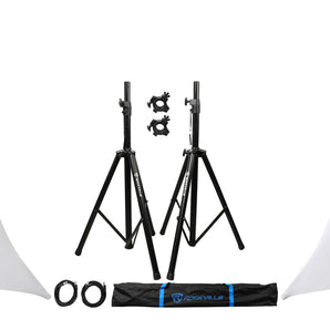 (2) Rockville Speaker Stands + XLR Cables + Scrim Werks SWLTPSWHT White Cover x2