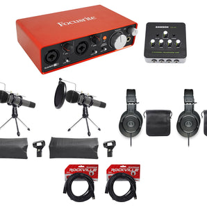 Two Person Podcast Podcasting Package w/Interface+2) Mics+2) Headphones+Stands