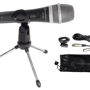 Rockville RMP-XLR Dynamic Cardioid Microphone+Cable+Clip+Tripod Desktop Mic Stand