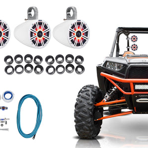 (4) KICKER 6.5" LED Tower Speakers+4-Channel Amplifier For Polaris RZR/ATV/UTV